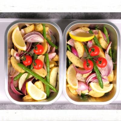 Lemon and pepper potato tray bake