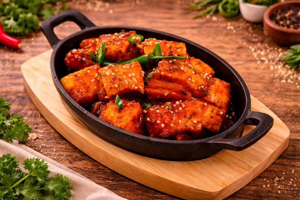 Hot Honey Harissa Pork Belly Bites