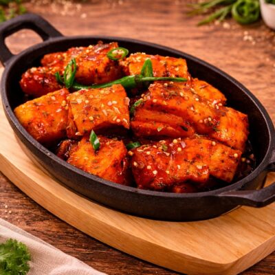 Hot Honey Harissa Pork Belly Bites