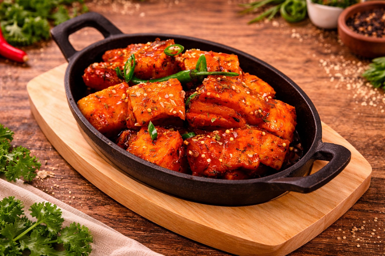 Hot Honey Harissa Pork Belly Bites